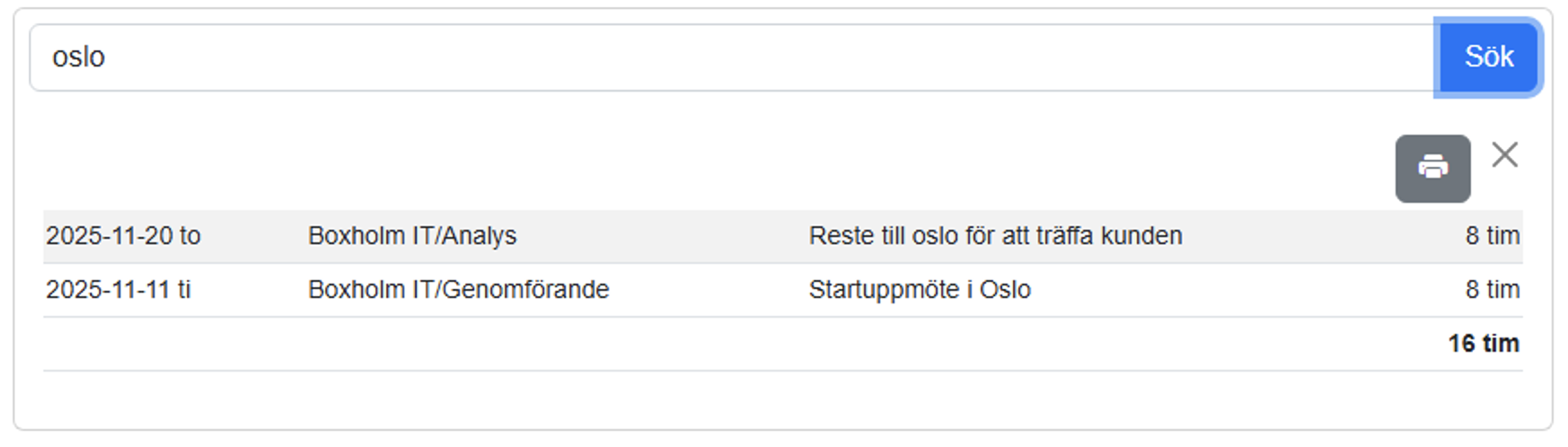 Tic-Tac Mobile, fritextsök i tidrapporteringen