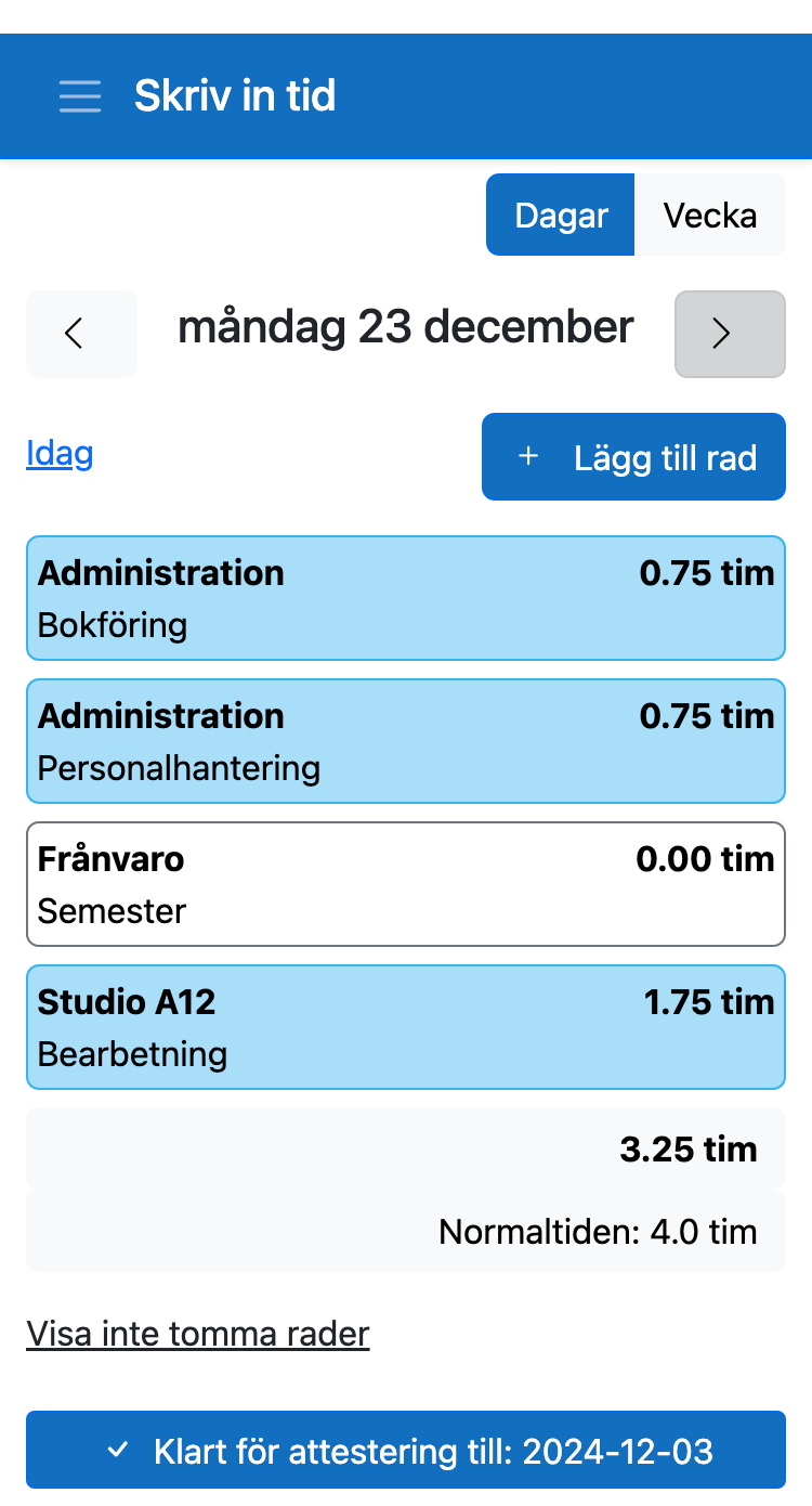 Tic-Tac Mobile. Tidrapportering i mobilappen
