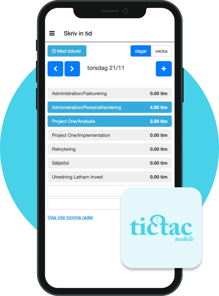 Tic-Tac Mobile. Tidrapportering i mobilappen